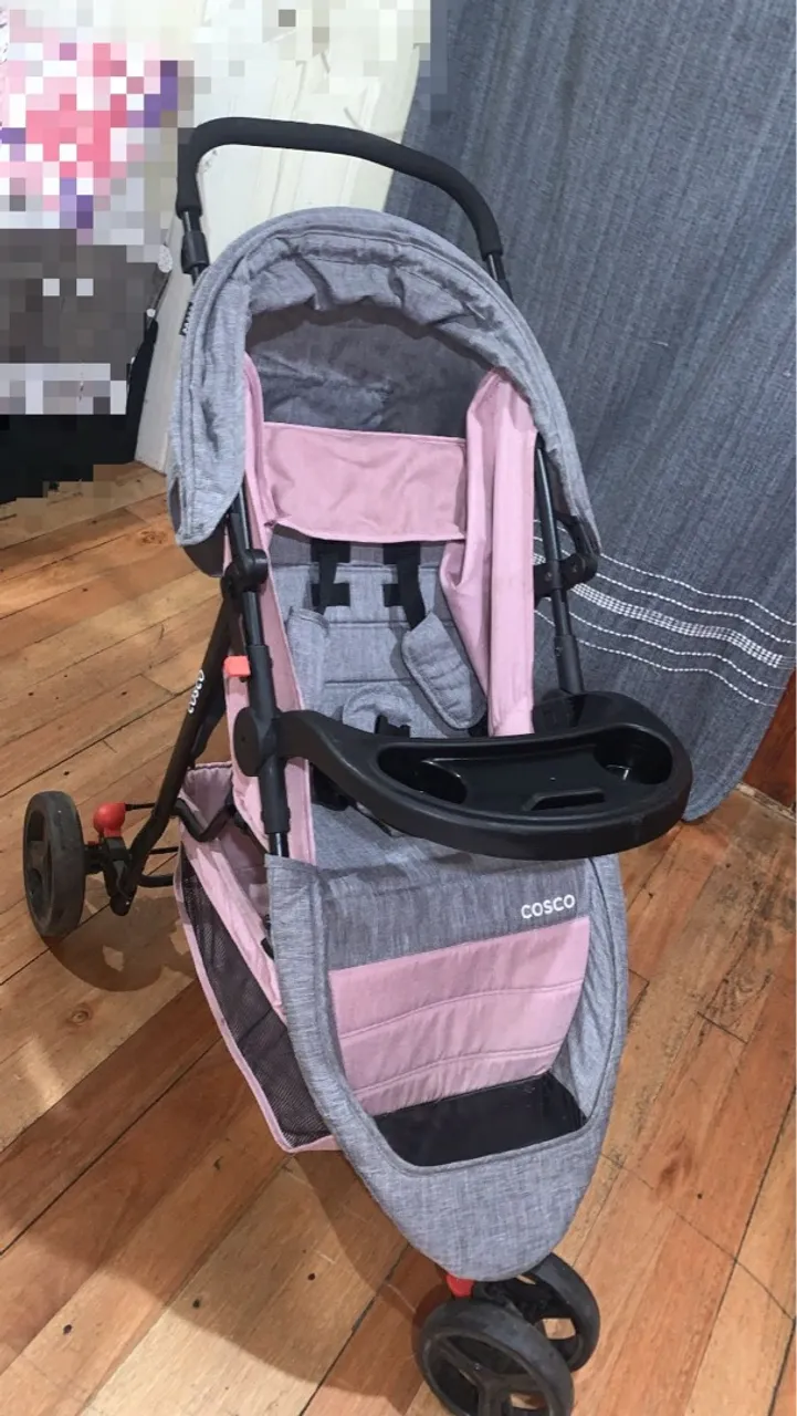 Carrinho de Bebê Cosco Cinza e Rosa