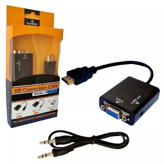 Adptador Conversor Hdmi Para Vga Com Saída P2 Áudio Banhado a ouro