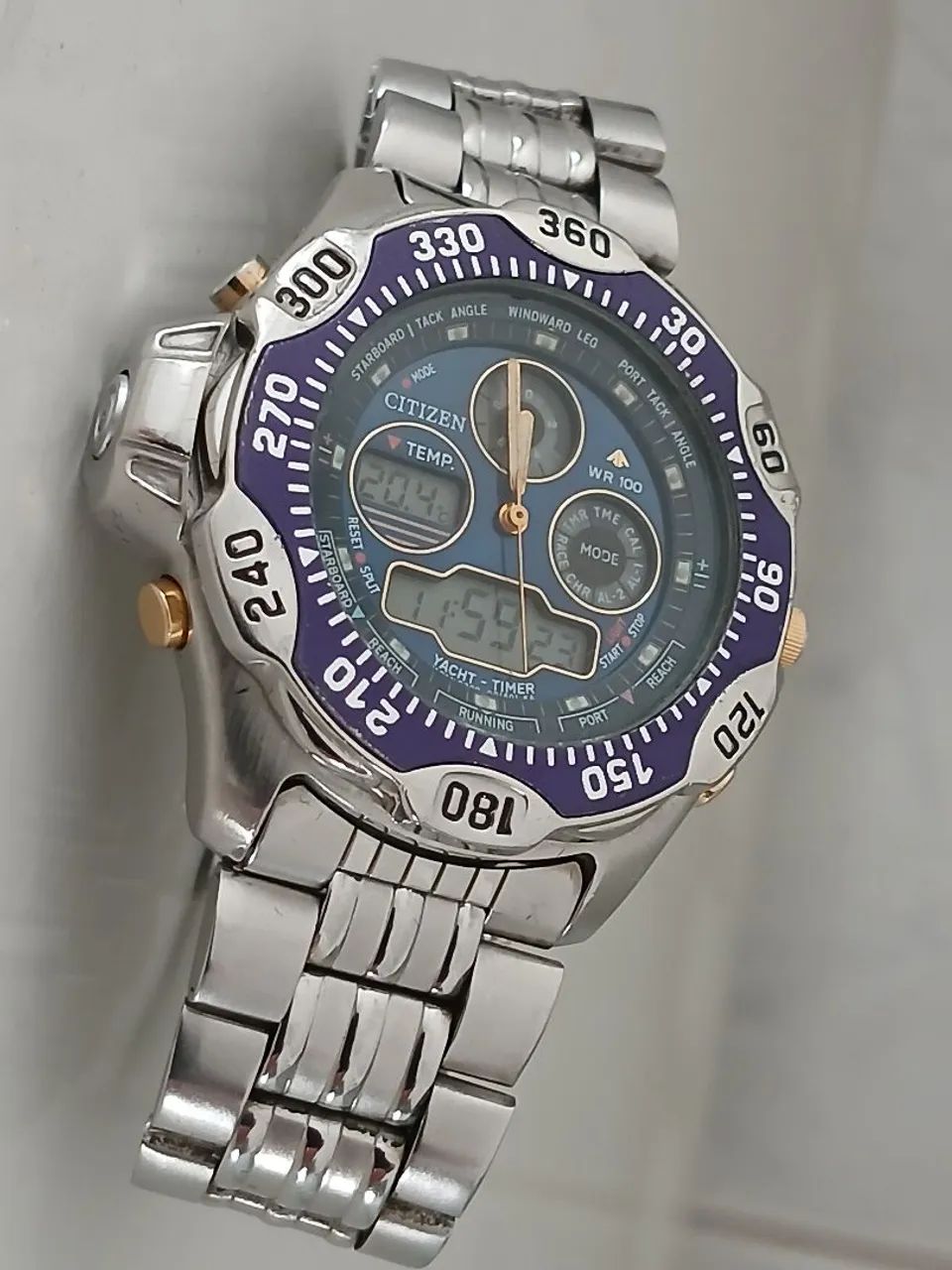16インチ.100.5.0J.+45 　28日土曜日まで Relógio Citizen Temperatura Yacht-Timer japan anos 90 raridade