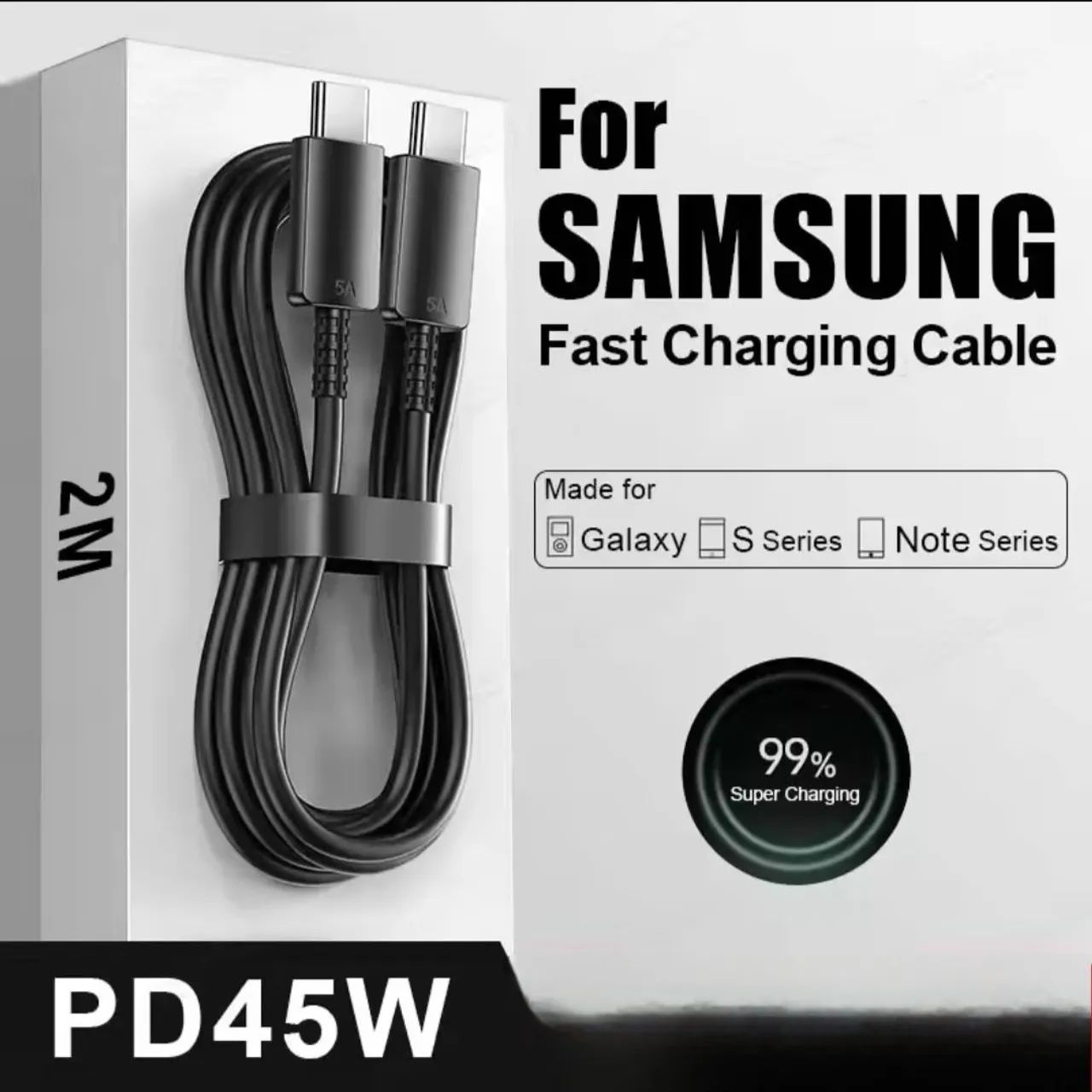 Cabo Tipo C nas duas pontas Samsung Original 45W 2m - Carga Super Rápida Novo