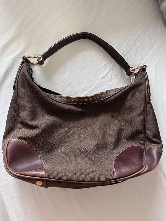 Bolsa Hobo Prada Jacquard Logo Marrom