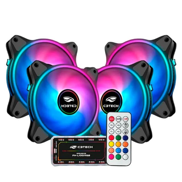 Kit 4 Cooler Fan 120mm C3Tech C110F250 com Controladora e Controle ARGB 3P 5V - WZetta