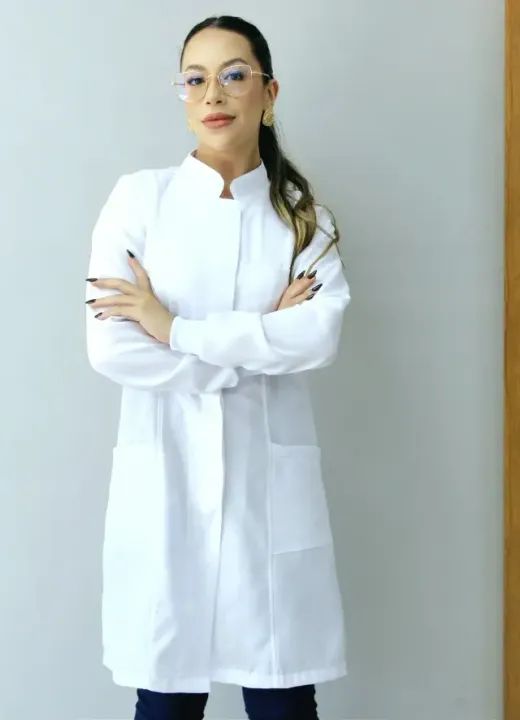 Jaleco feminino oxford branco, acinturado, com punho - Foto 5