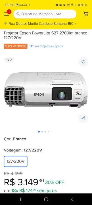 Projetor Epson S27 Powerlite