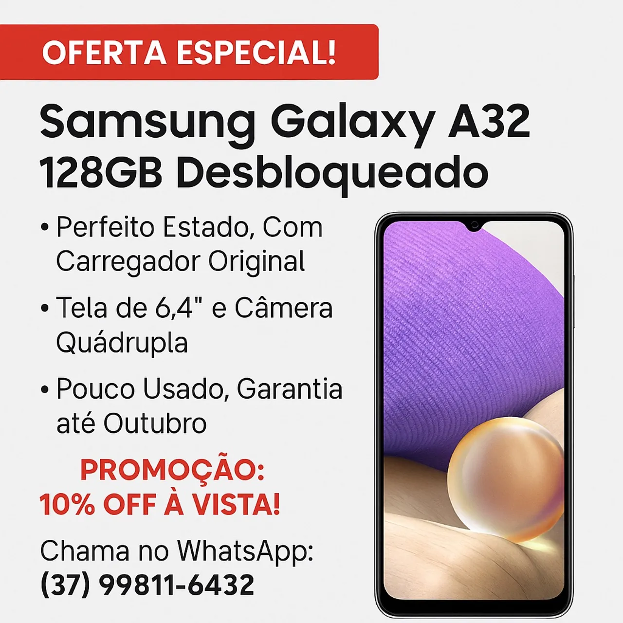 Galaxy A32 em Ótimo Estado | 128GB | Desbloqueado | Com Carregador Original
