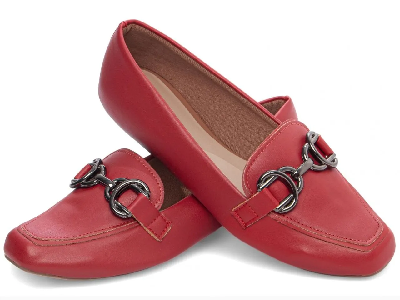 Calçado feminino Sapatilha Loafer Vermelha com Detalhes
