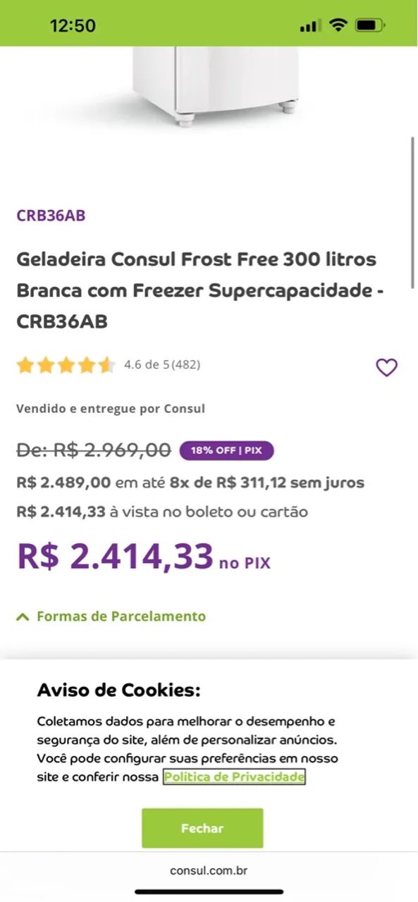 Geladeira Consul Frost Free 300 Litros Branca