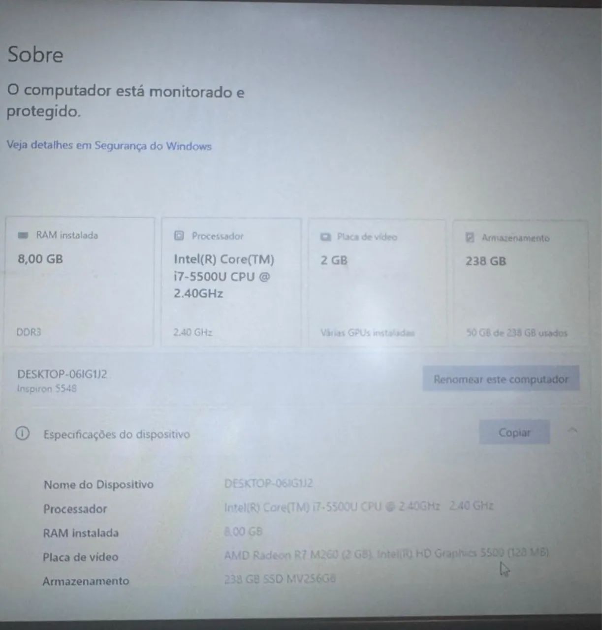 Notebook Dell Inspiron 5548 - i7 ? 8GB RAM ? SSD 238GB ? Radeon 2GB  - Foto 2