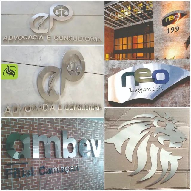 Letras e números em aço inox polido e escovado, e aço galvanizado