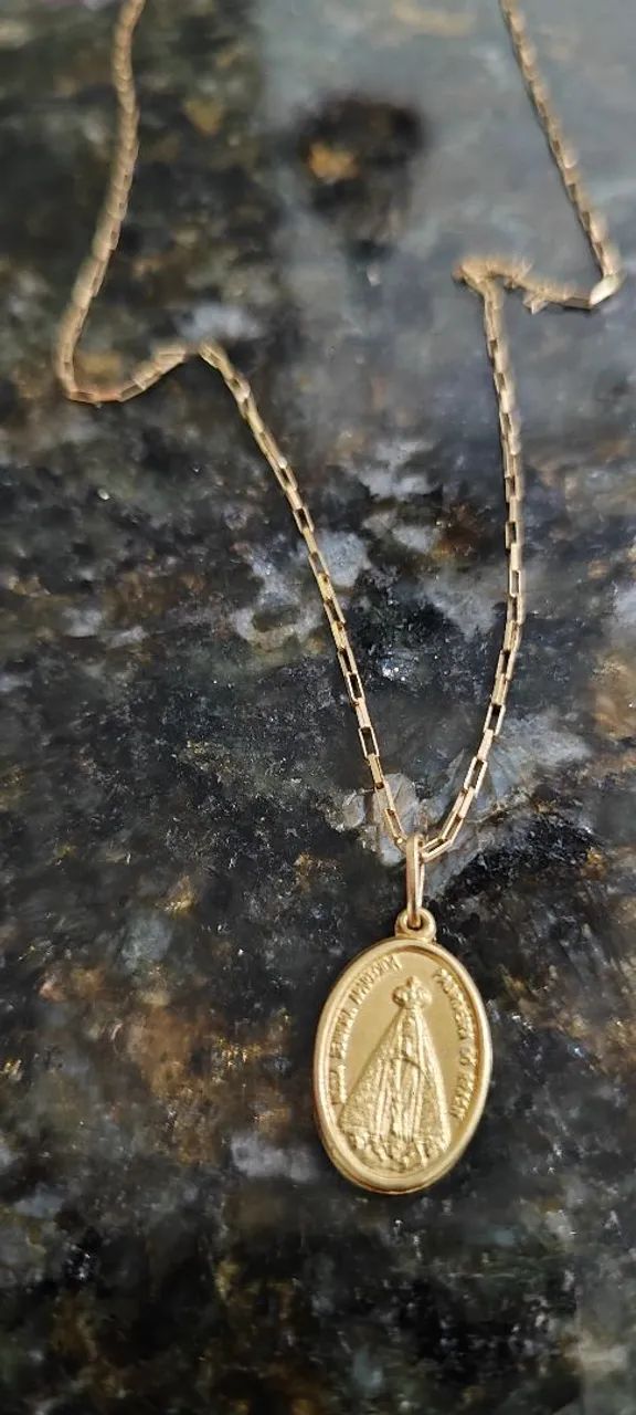 Corrente  de Ouro 18 tijolinho  unissex com pingente de nossa senhora Aparecida - Foto 4