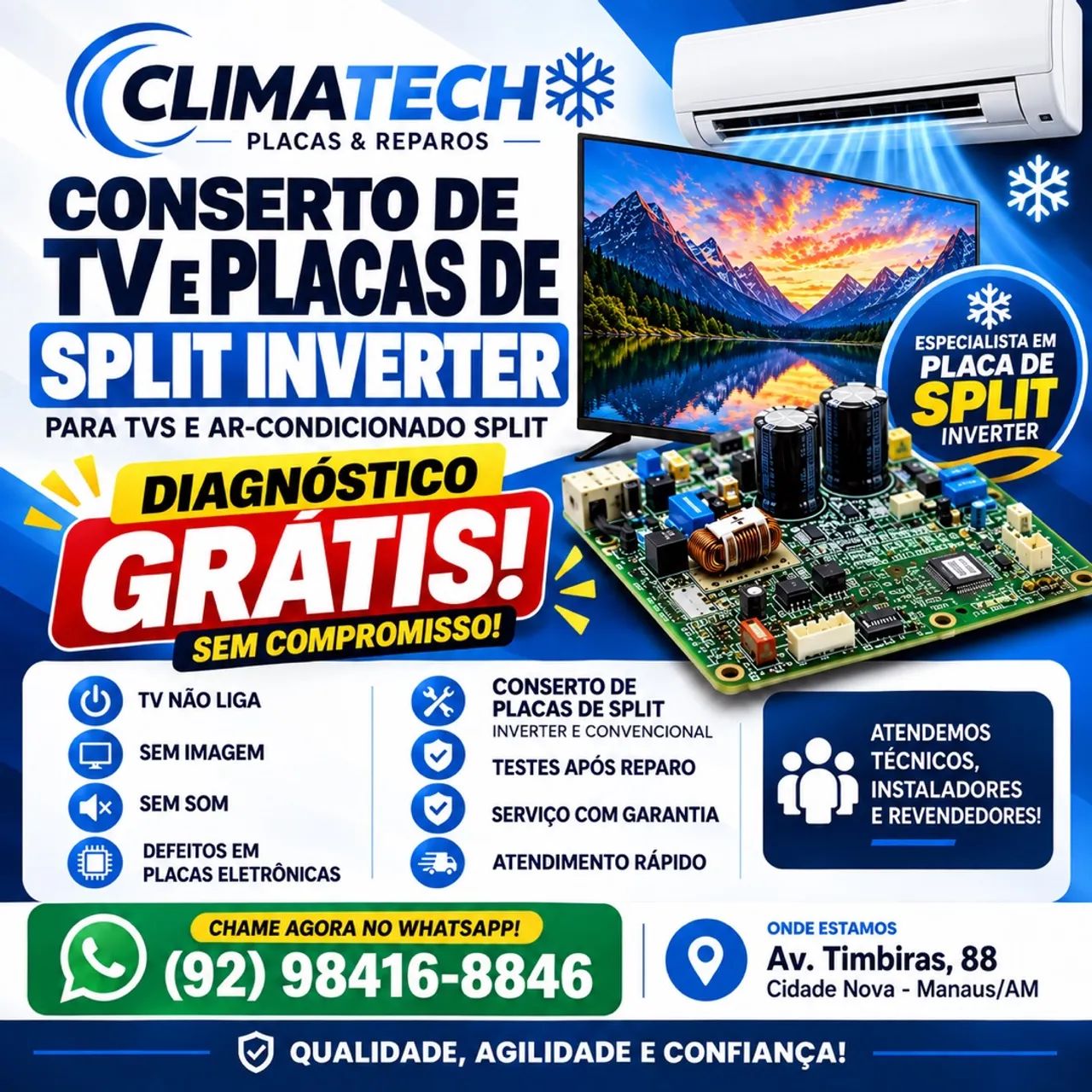 Conserto de TV e Placa de Split Inverter - Diagnóstico Grátis