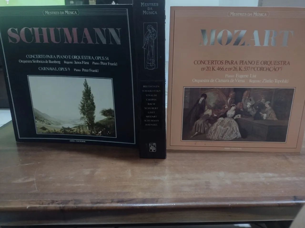 Caixa com 10 discos de vinil 