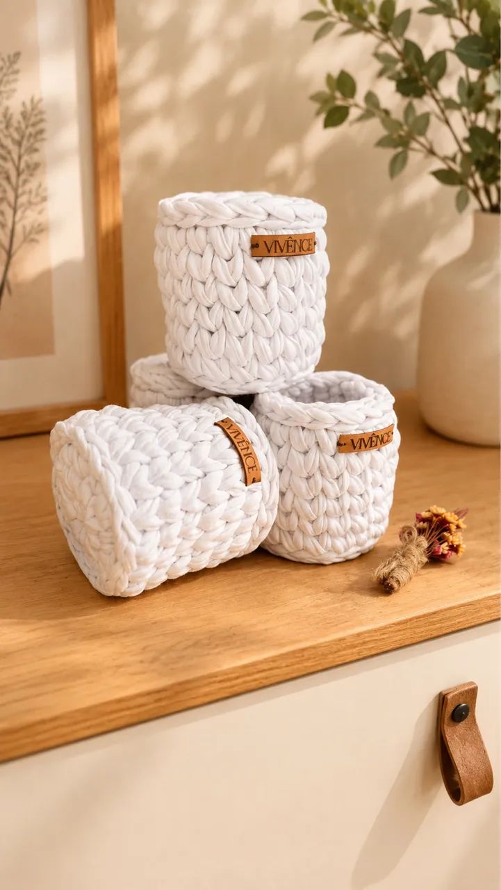 Kit com 4 Cachepôs de Crochê Artesanais - Foto 3