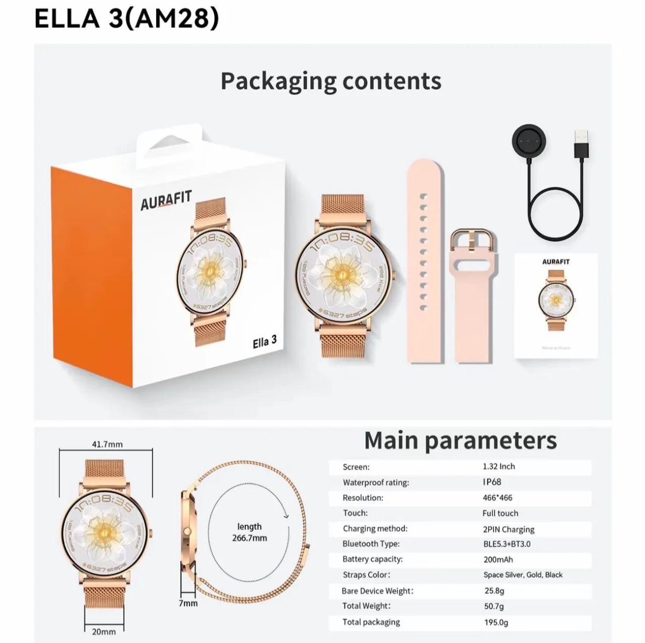 Relógio smartwatch aurafit Ella3 AM28 Bluetooth  - Foto 2