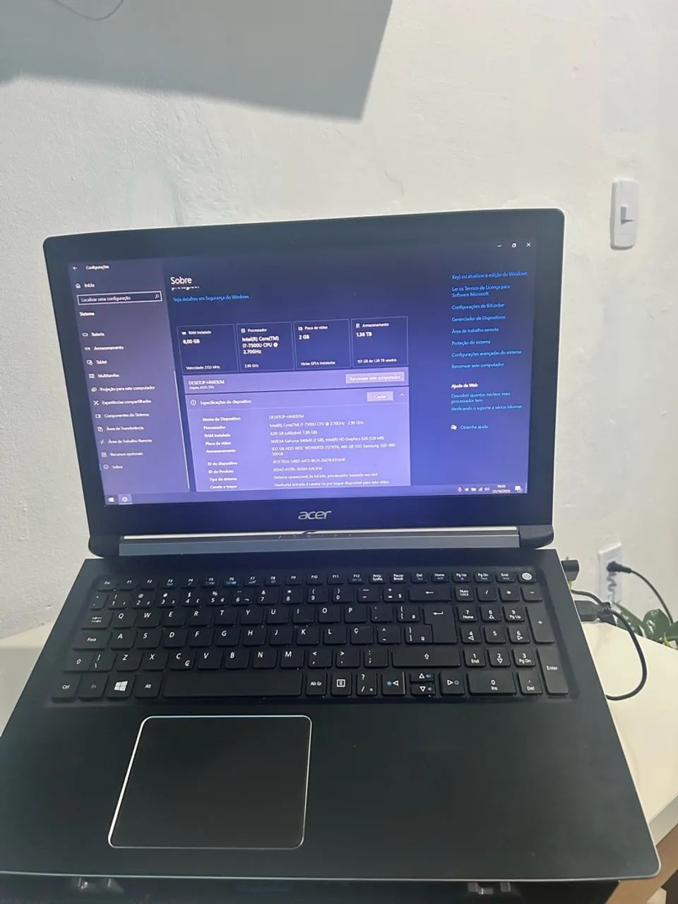 Notebook Acer Intel I7 ssd Samsung 500 gb - Foto 2