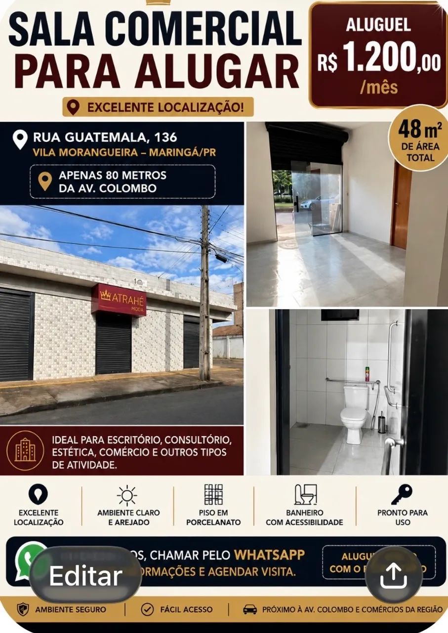 Aluga-se, sala comercial , Maringá próximo ao hipermercado, Max - Foto 5