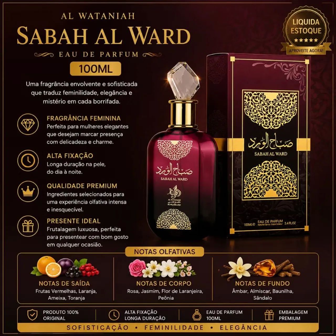 Perfume Árabe Sabah Al Ward 100ml - Al Wataniah - Foto 2