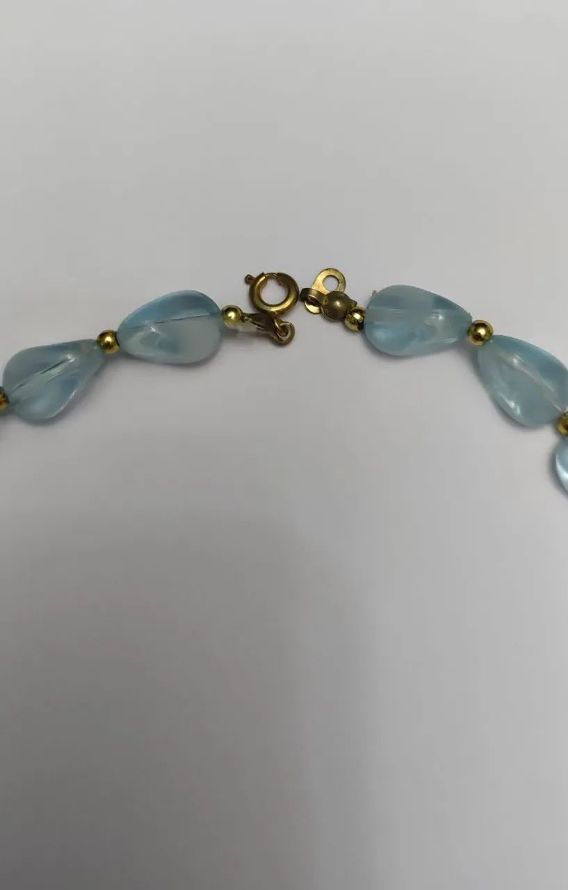 Colar Feminino Azul Claro Vintage Delicado - Foto 2