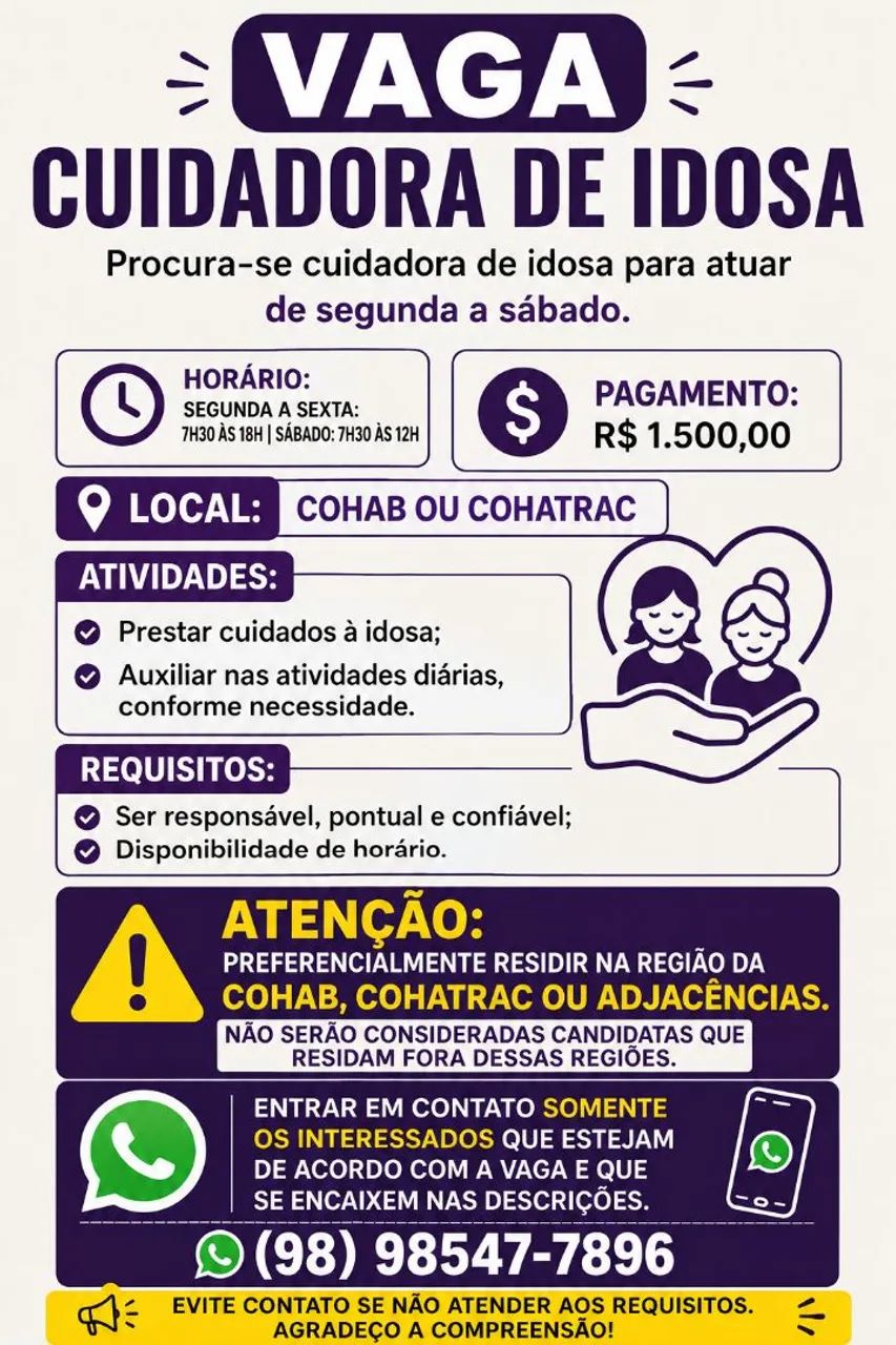 Cuidadora de idosa/ Cohab 