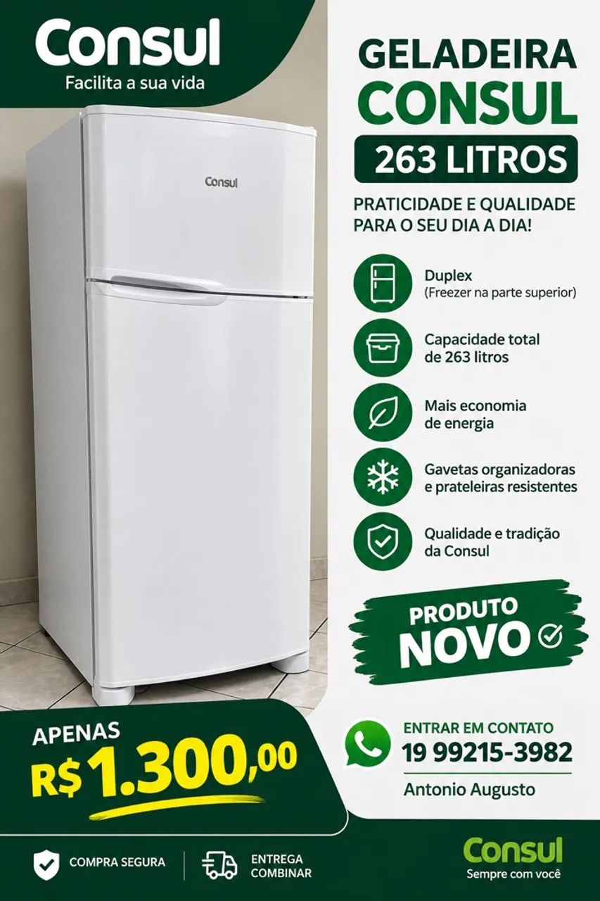 Vendo Geladeira cônsul 263 lts 