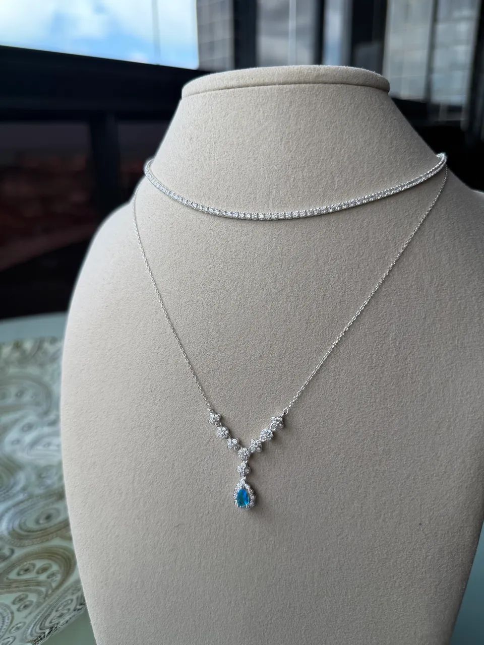 Colar Riviera e Colar Flores cravejadas em Zirconia - Prata 925