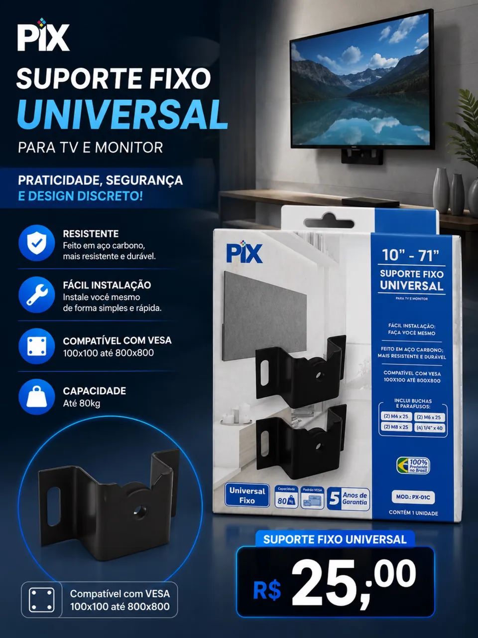 Suporte Fixo universal de tv 10 A 71 Polegadas 