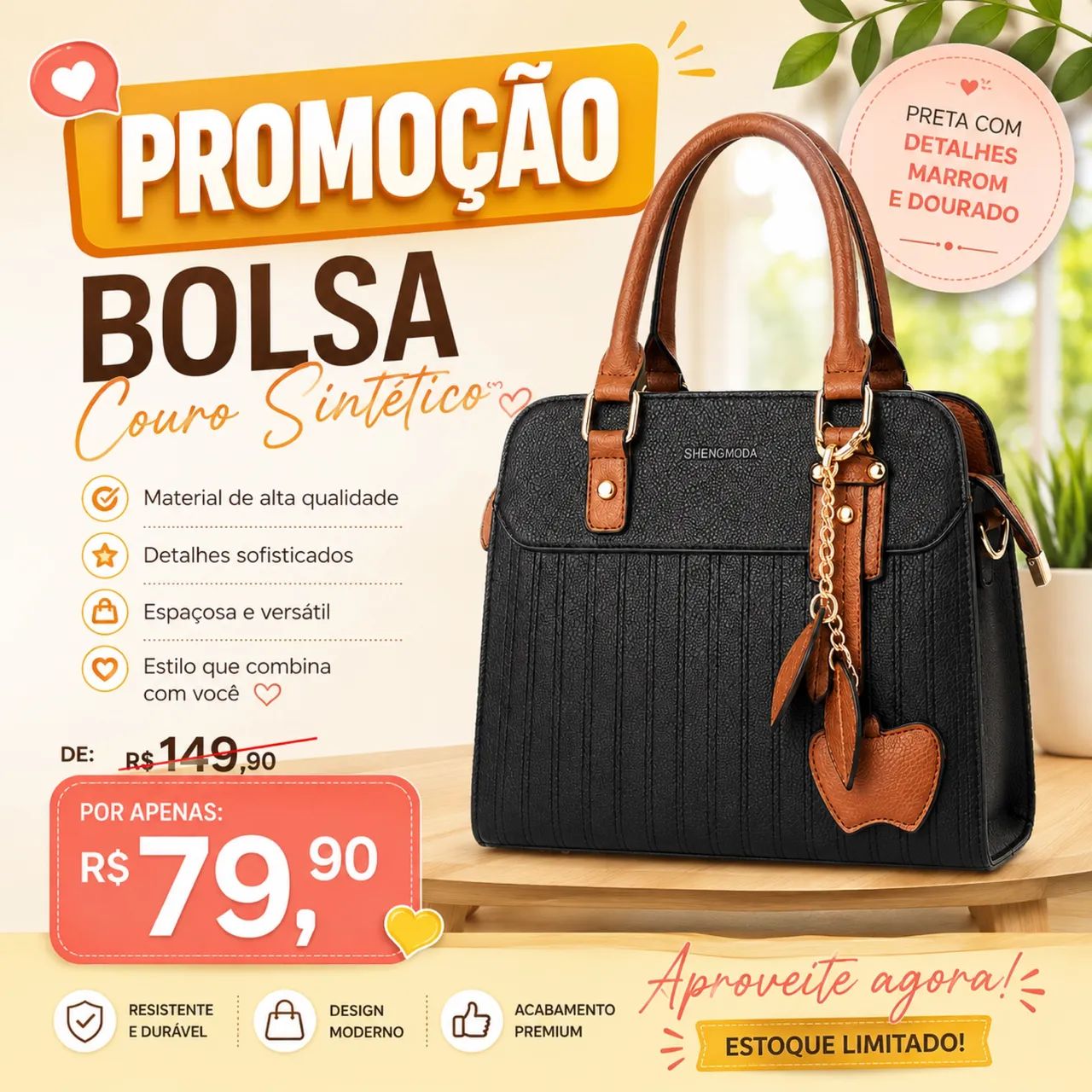 Bolsa preta e marrom