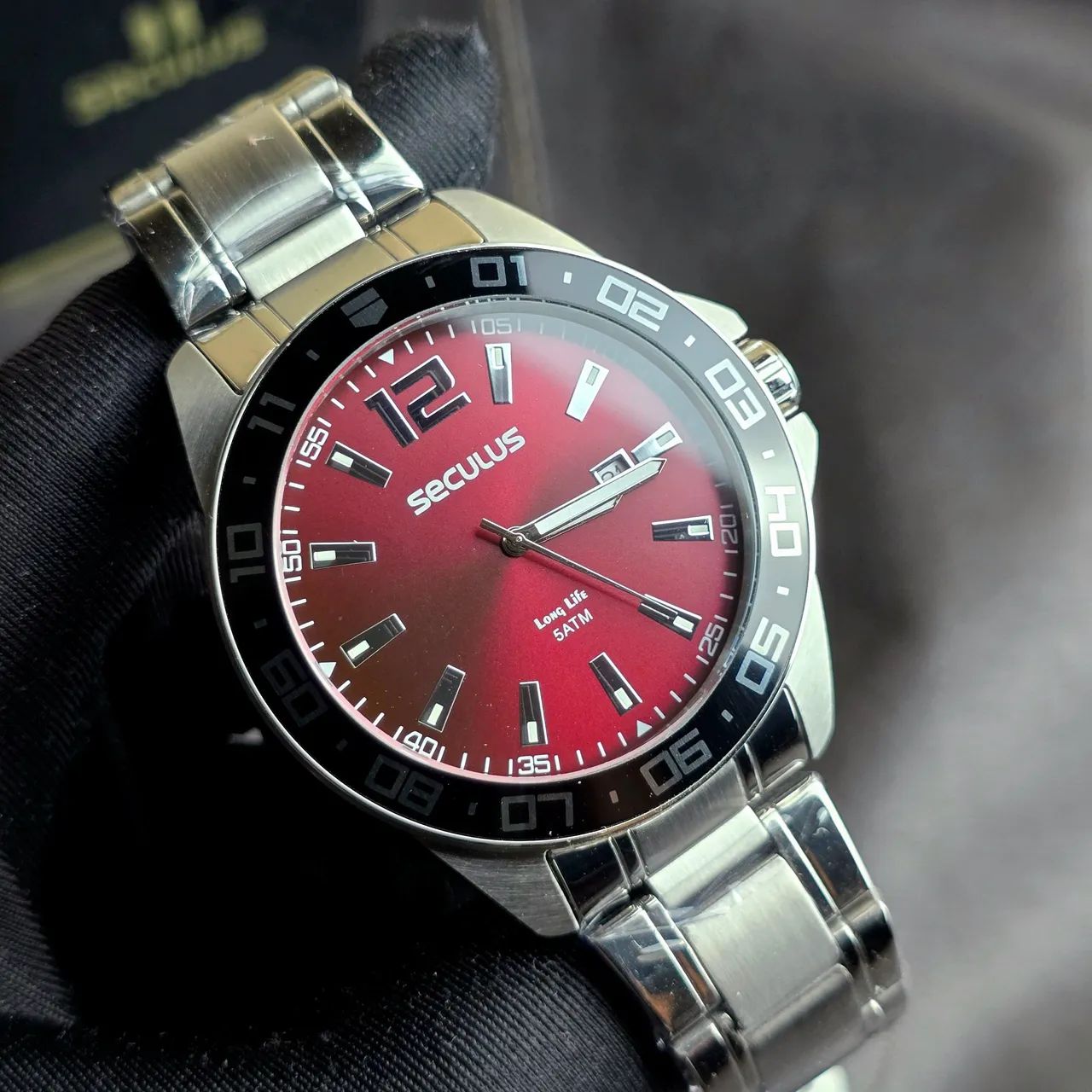 Relógio Seculus Long Life 45mm Prata vermelho  - Foto 4