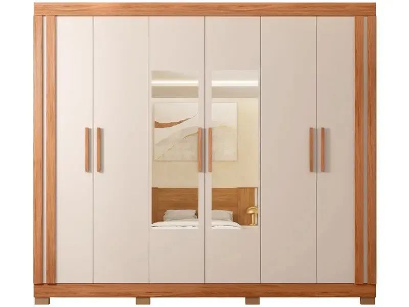 Guarda-roupa Casal com Espelho 4 Gavetas 6 Portas Caemmun Éden