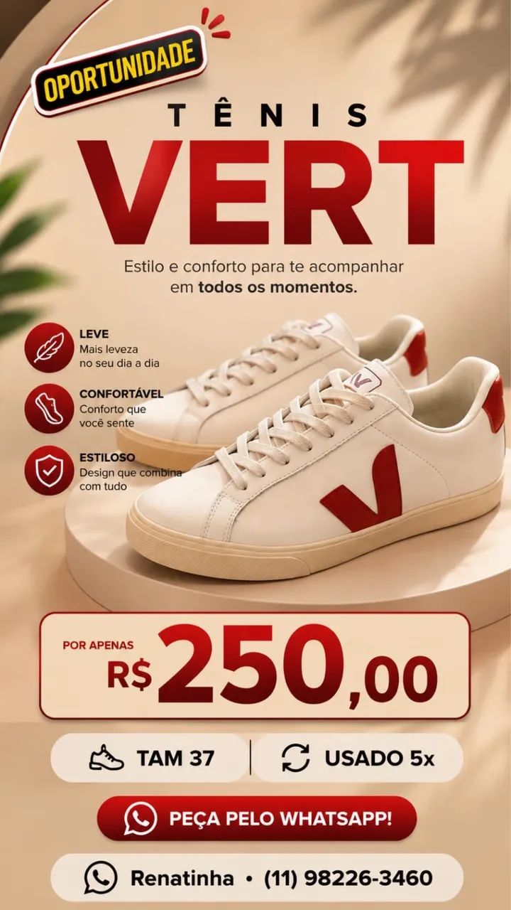Tênis vert - tam. 37 usado 5x