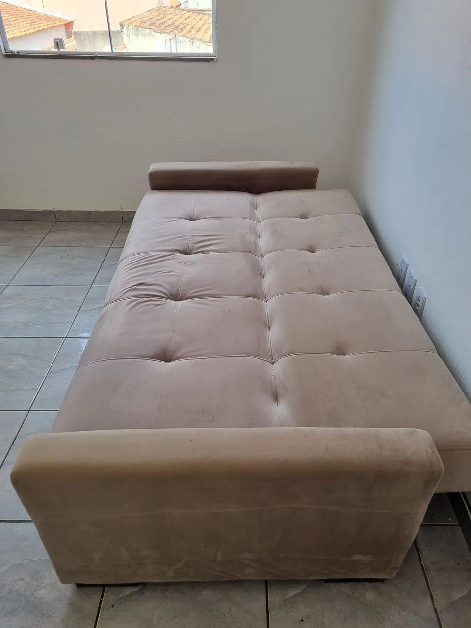 Sofá-cama 3 lugares bege - usado - Foto 3