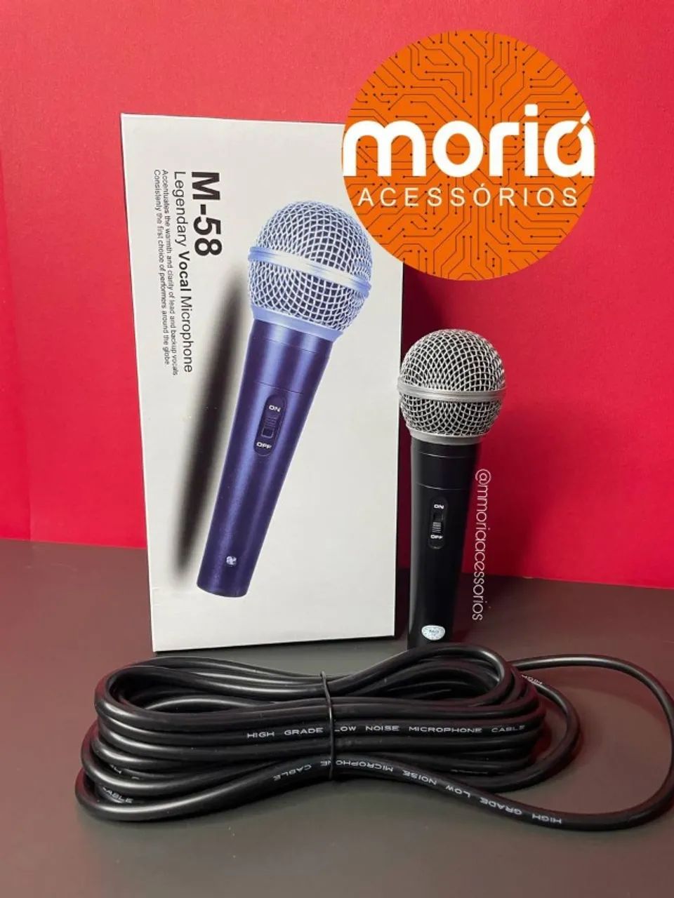 Microfone Profissional Dinâmico com Fio M-58 Sm-58 M58 + Cabo 5 metros 