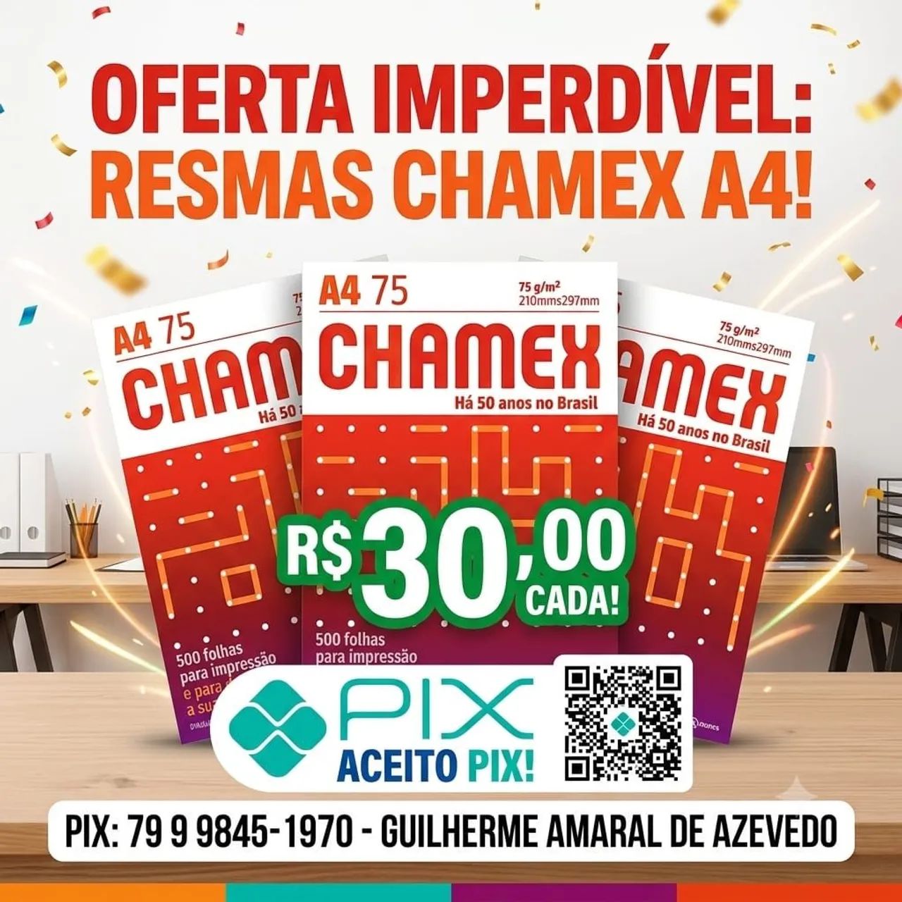 Resma de Papel Sulfite Chamex Office A4 com 500 Folhas