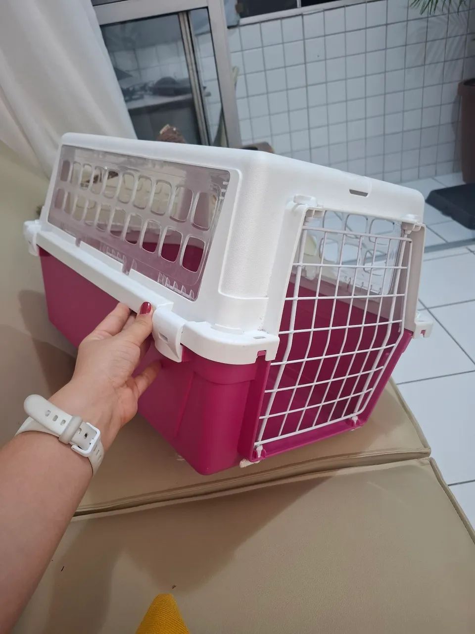 Caixa de Transporte Atlas Trendy Ferplast para Cães e Gatos Rosa - Tam 10