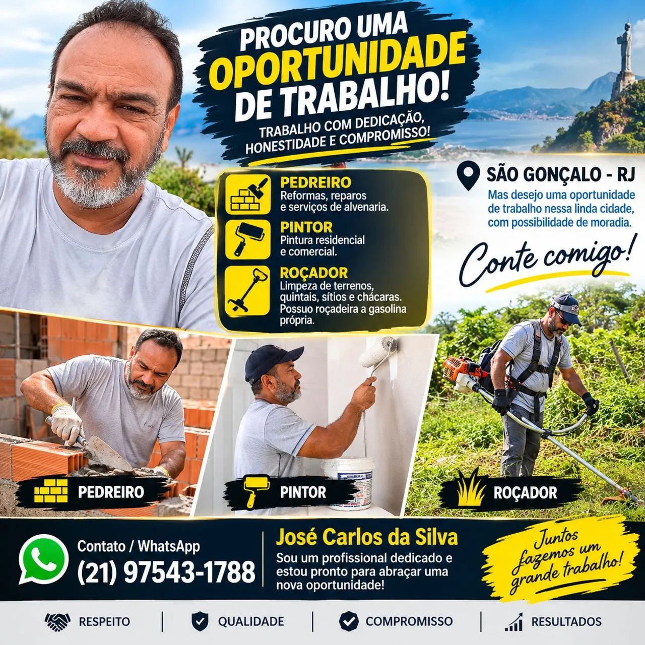 Pedreiro, pintor e roçador 