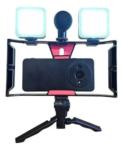 Kit Vlogging Tomate MTG-3333 Microfone+2 LEDs+Tripé p/ Celular<br> - Foto 3