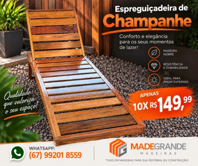 Espreguiçadeira em Madeira Maciça