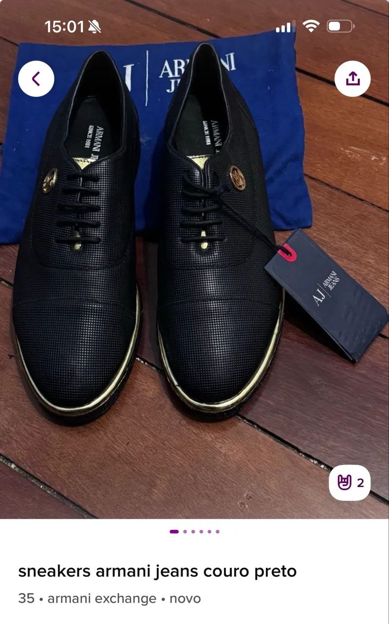 Sneakers Armani jeans couro preto 