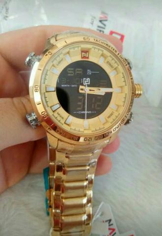 Relógio naviforce luxo inox original novo dourado - Foto 2
