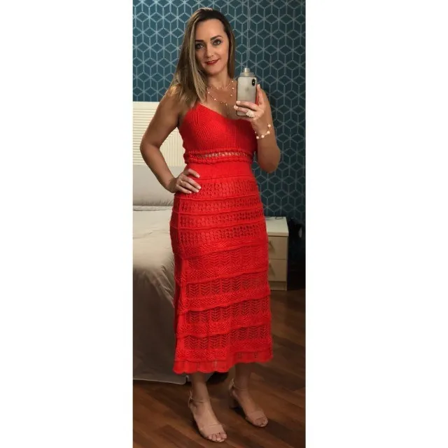 Vestido feminino alça renda tricot
