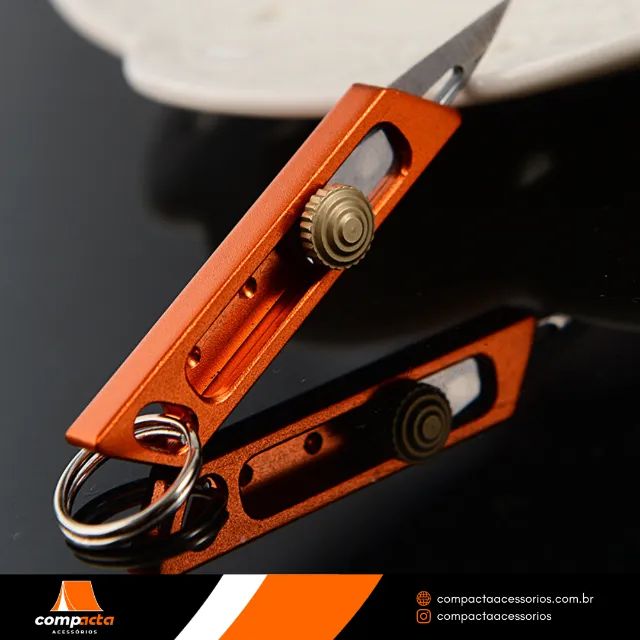 Faca utilitária chaveiro, liga de alumínio e aço inox, lâmina retrátil - Foto 4