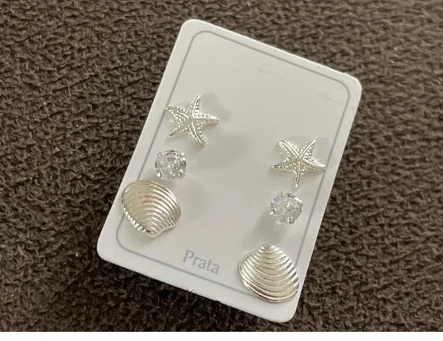 Trio de brincos de prata 925 legítima 