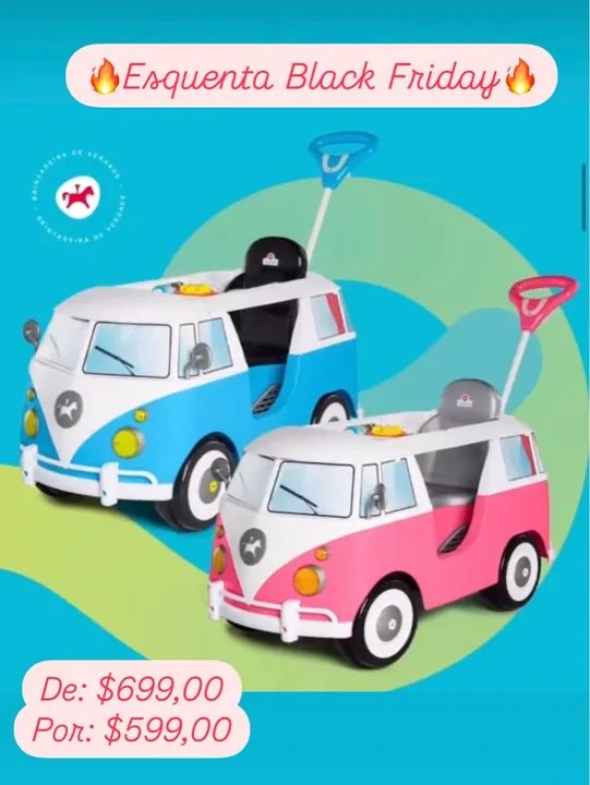 Kombi Antiga Calesita Carrinho Bebe Passeio E Pedal Divertido Rosa e Azul