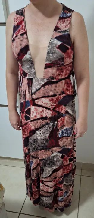 Vestido estampado longo vinho - Foto 3