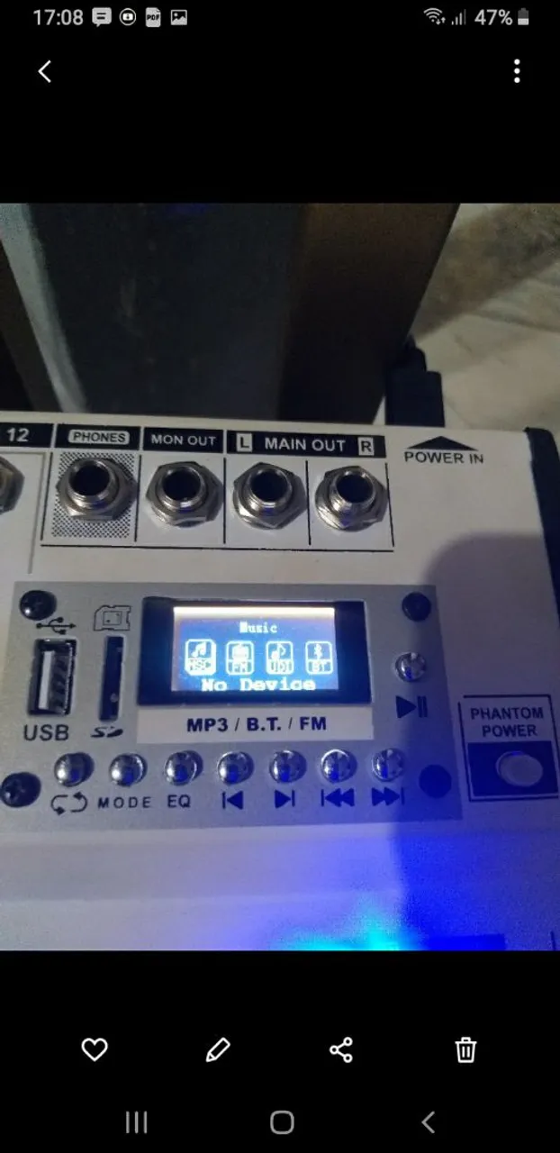 Mesa de Som com MP3/ Bluetooth/ Rádio FM