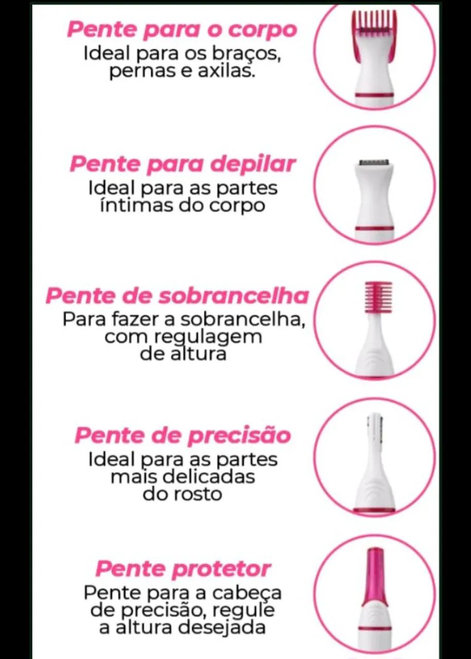 Depilador elétrico 5 em 1 para sobrancelhas, rosto, corpo e áreas íntimas - Foto 5