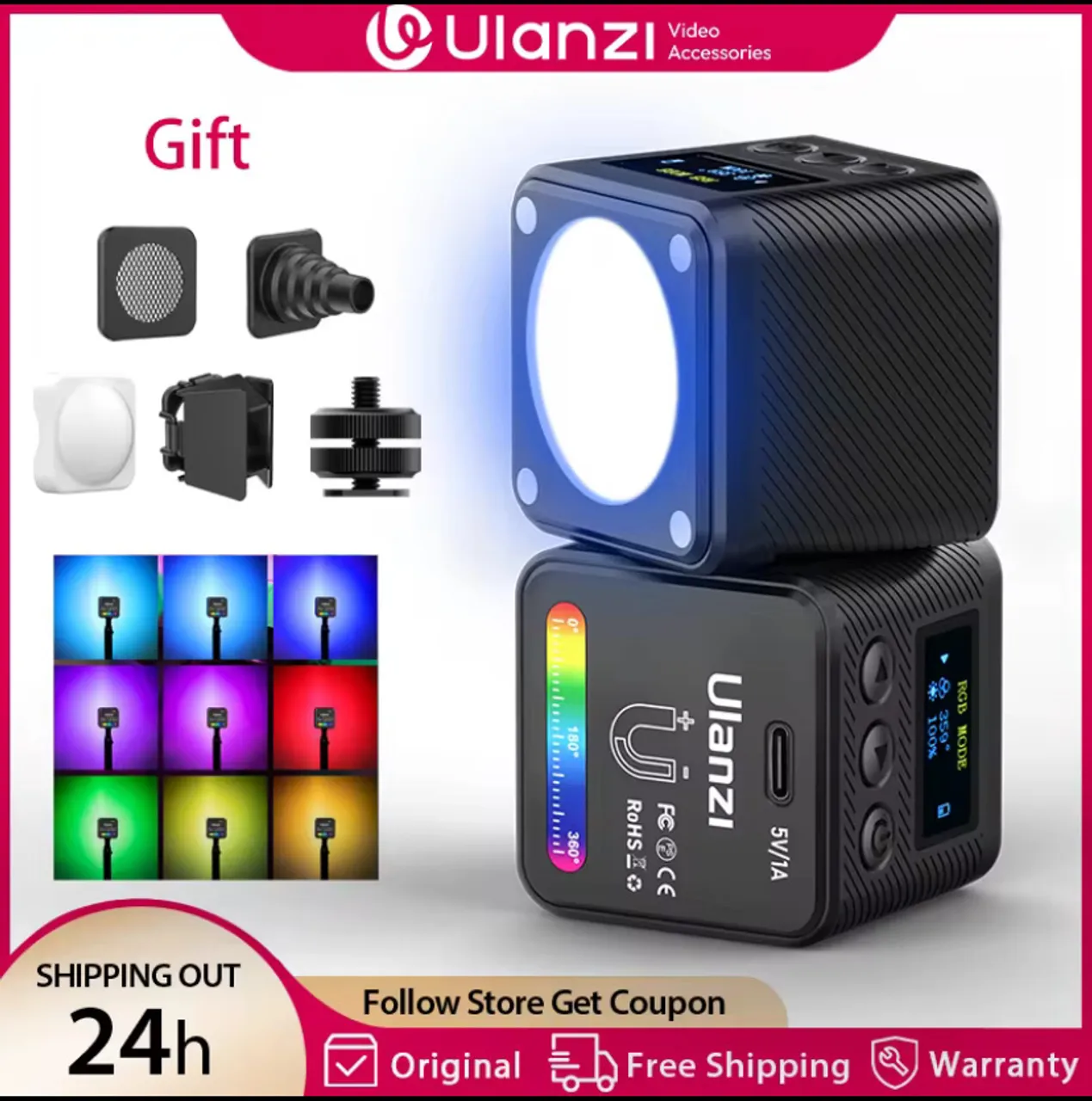 Câmera de Ação com Luz de LED e Magnética
