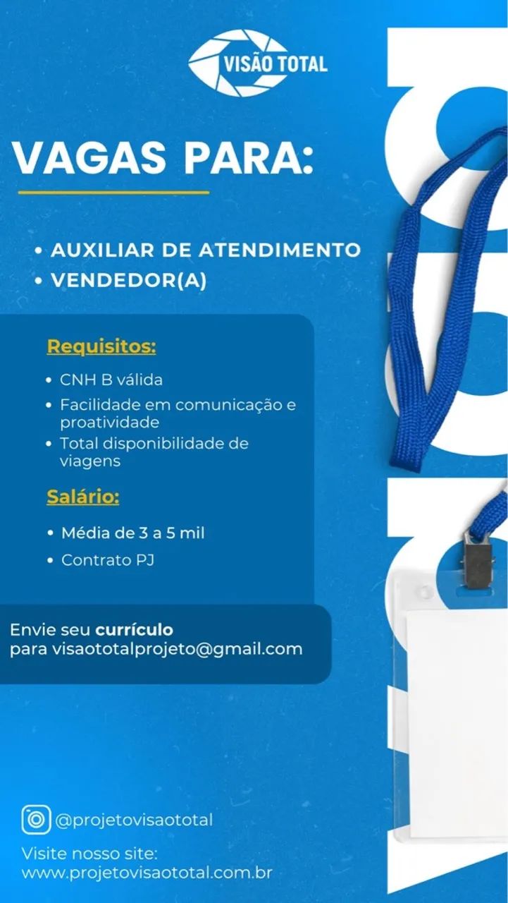 Vagas para Atendente e Vendedor(a)