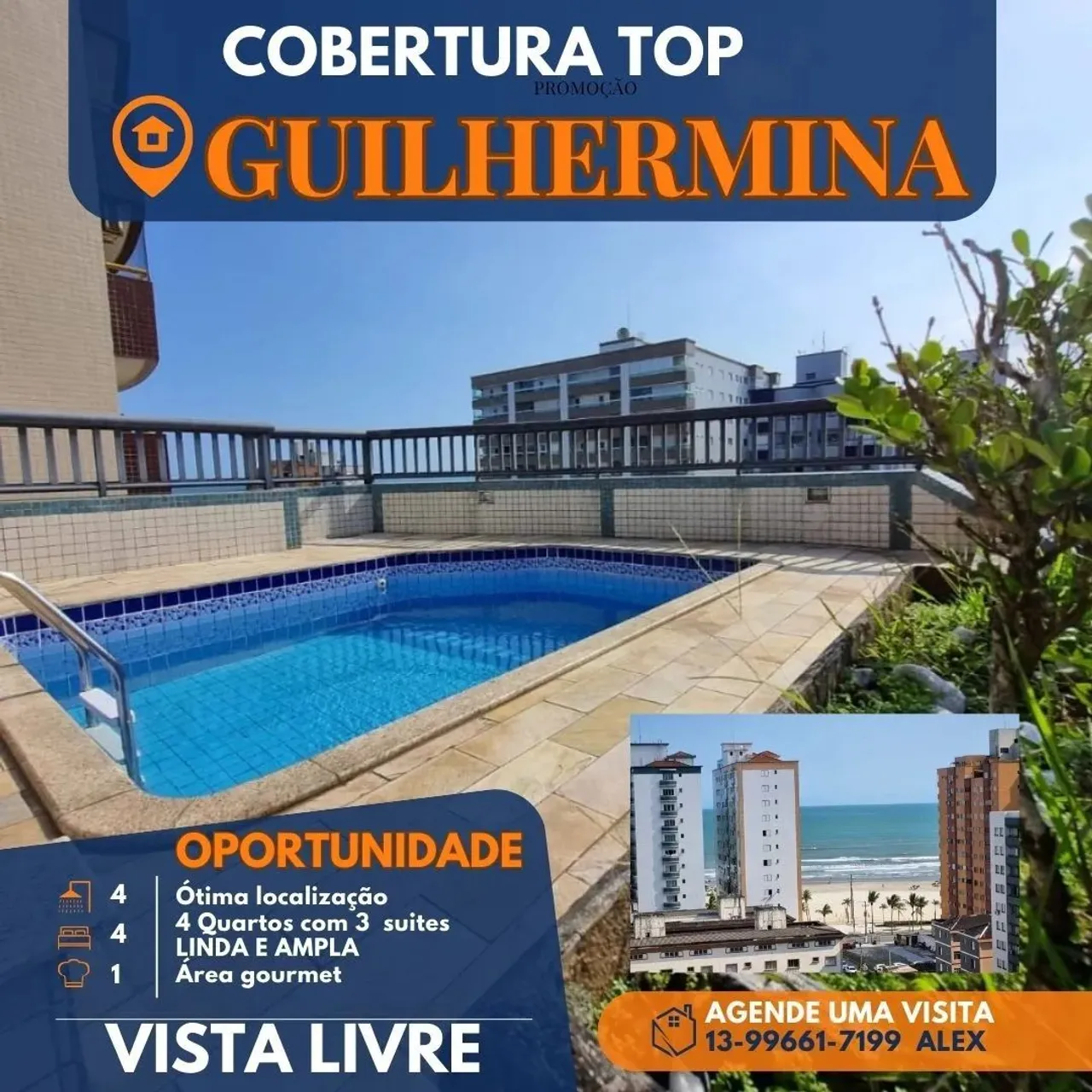 Cobertura para Venda em Praia Grande, Guilhermina, 4 dormitórios, 3 suítes, 1 banheiro, 2