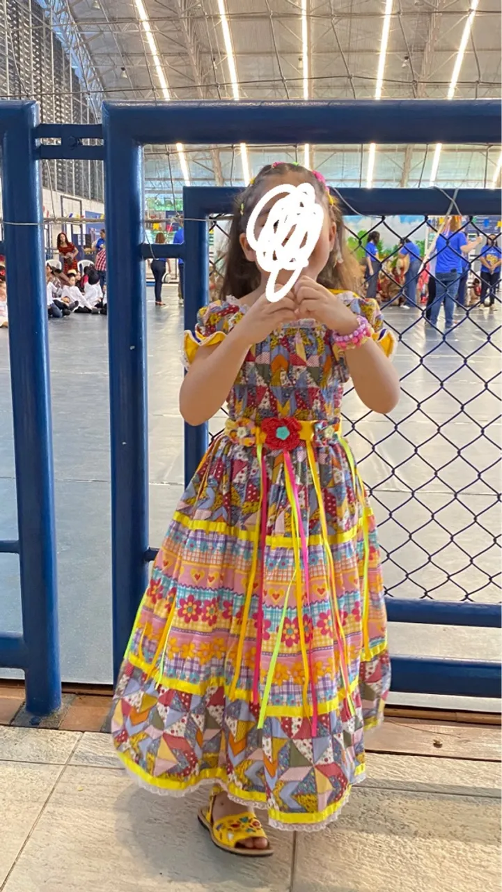 Vestido sao joao quadrilha infantil colorido 5-7anos
